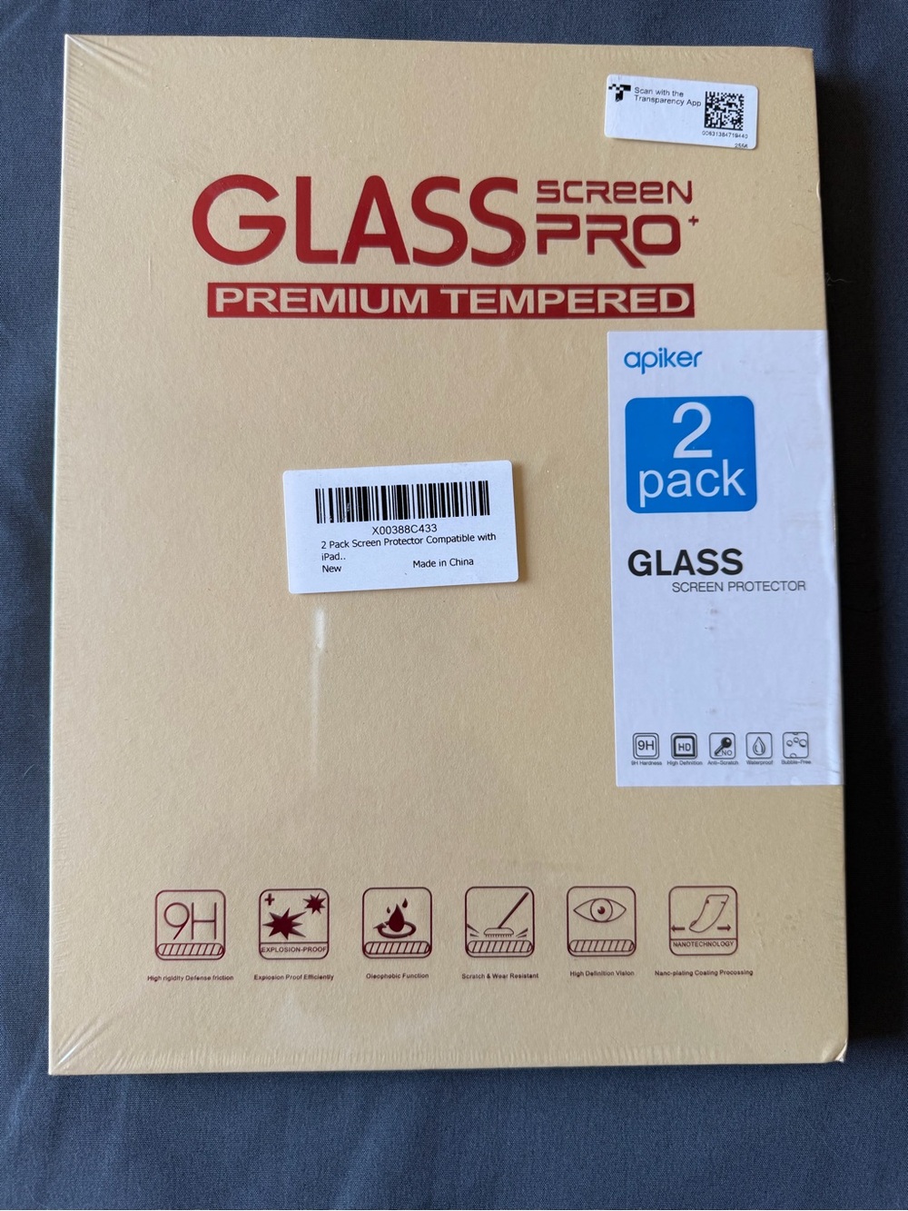 Apiker 2-Pack Glass Screen Protector - Beige Packaging